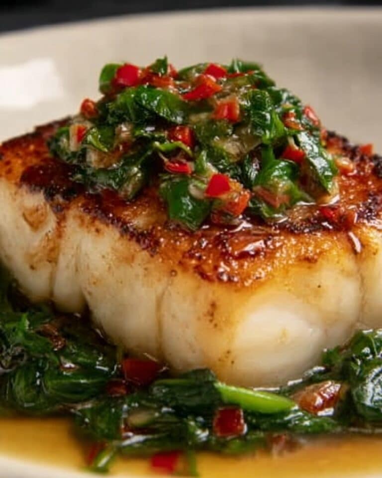 Pan-Fried Sea Bass with Chili & Greens Recipe