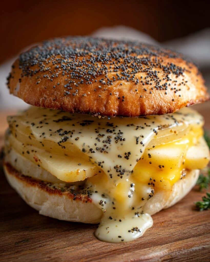 Pear Apple Cheddar Caramelized Onion Grilled Cheese Bagel Sandwich Recipe