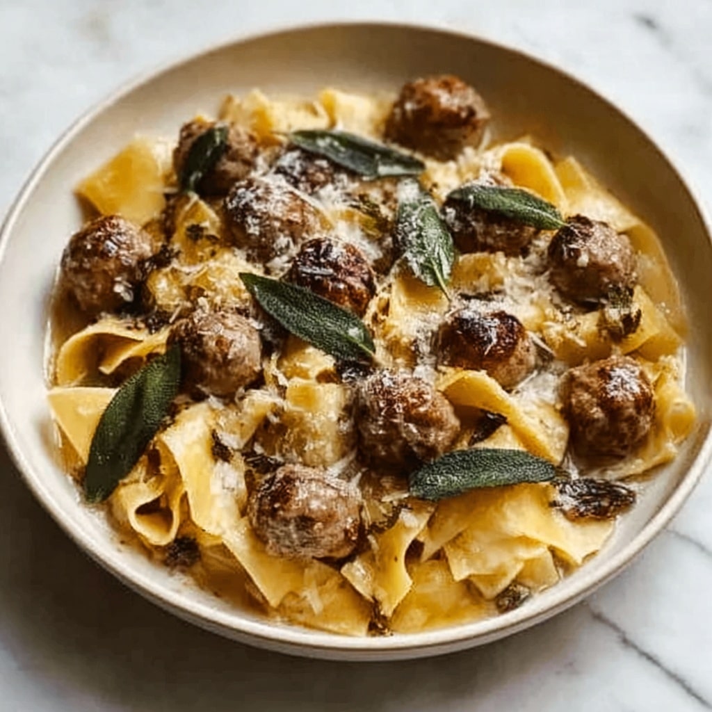 Winter Pasta with Mushrooms, Sausage Meatballs, Walnuts & Crispy Sage Recipe - Recipe Image