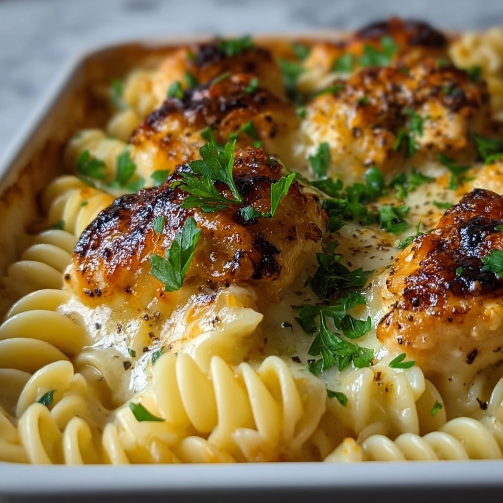Creamy Garlic Parmesan Chicken Pasta Bake Recipe - Recipe Image