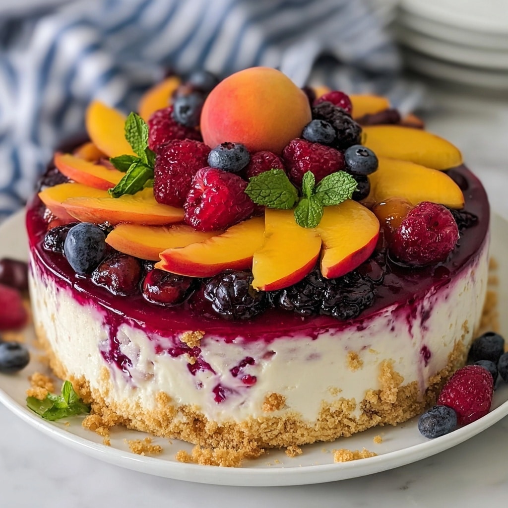 Summer Berry and Peach Cheesecake Recipe - Recipe Image