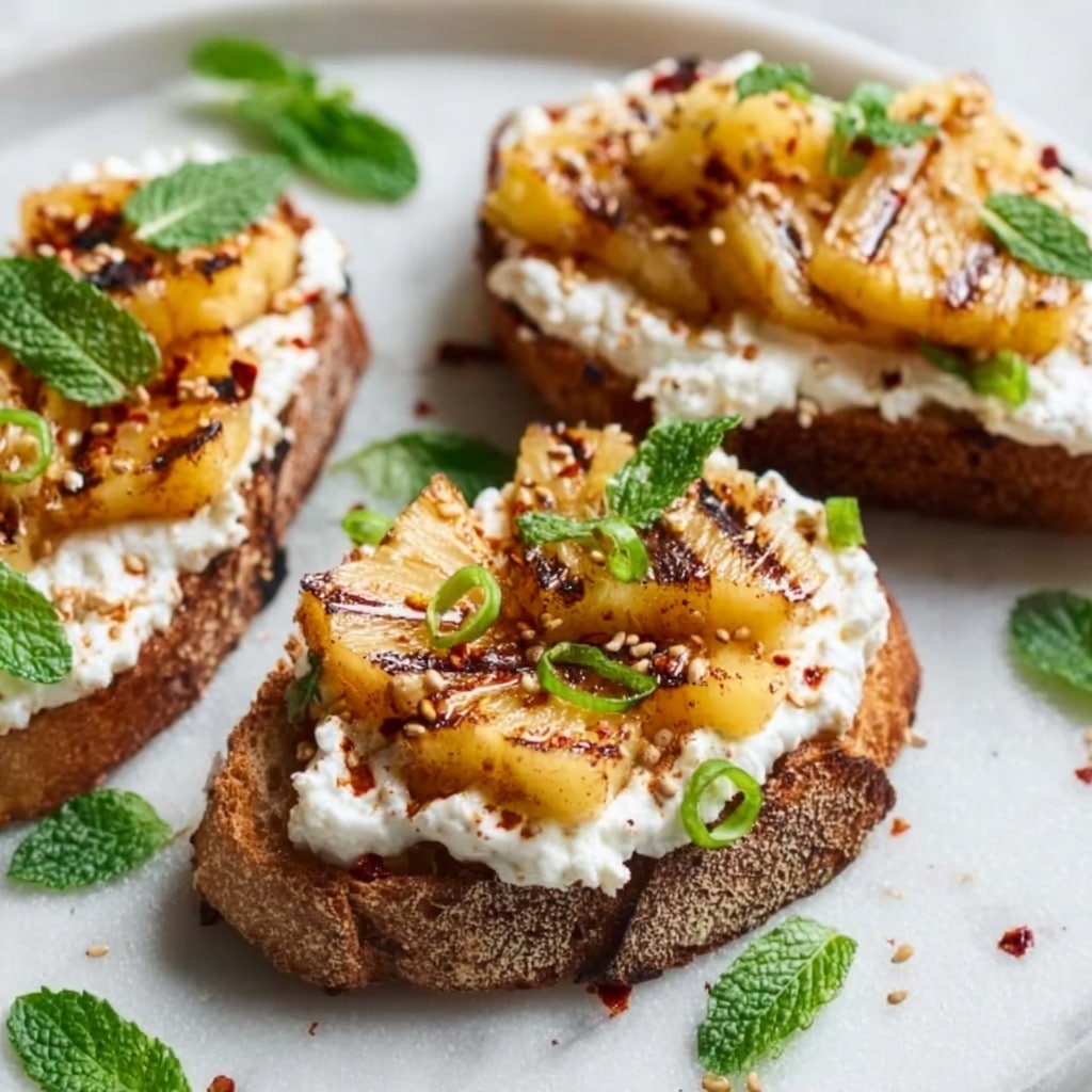 Grilled Pineapple Crostini with Burrata & Spicy Honey Recipe - Recipe Image