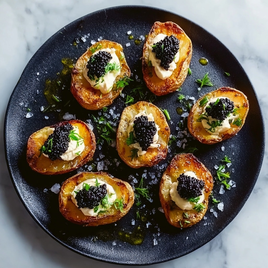 Crispy Smashed Potatoes with Crème Fraîche and Caviar Recipe - Recipe Image