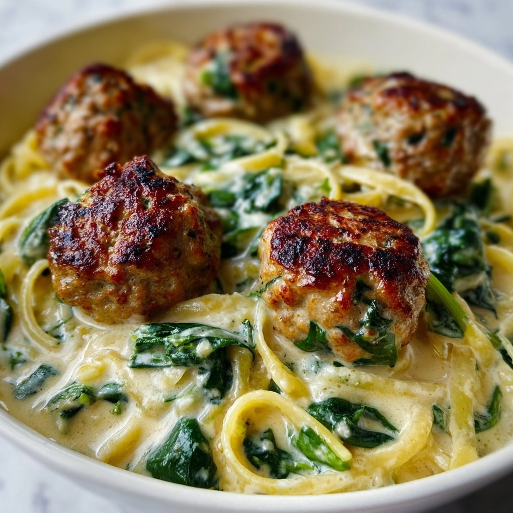 Chicken Ricotta Meatballs in Spinach Alfredo Sauce Recipe - Recipe Image