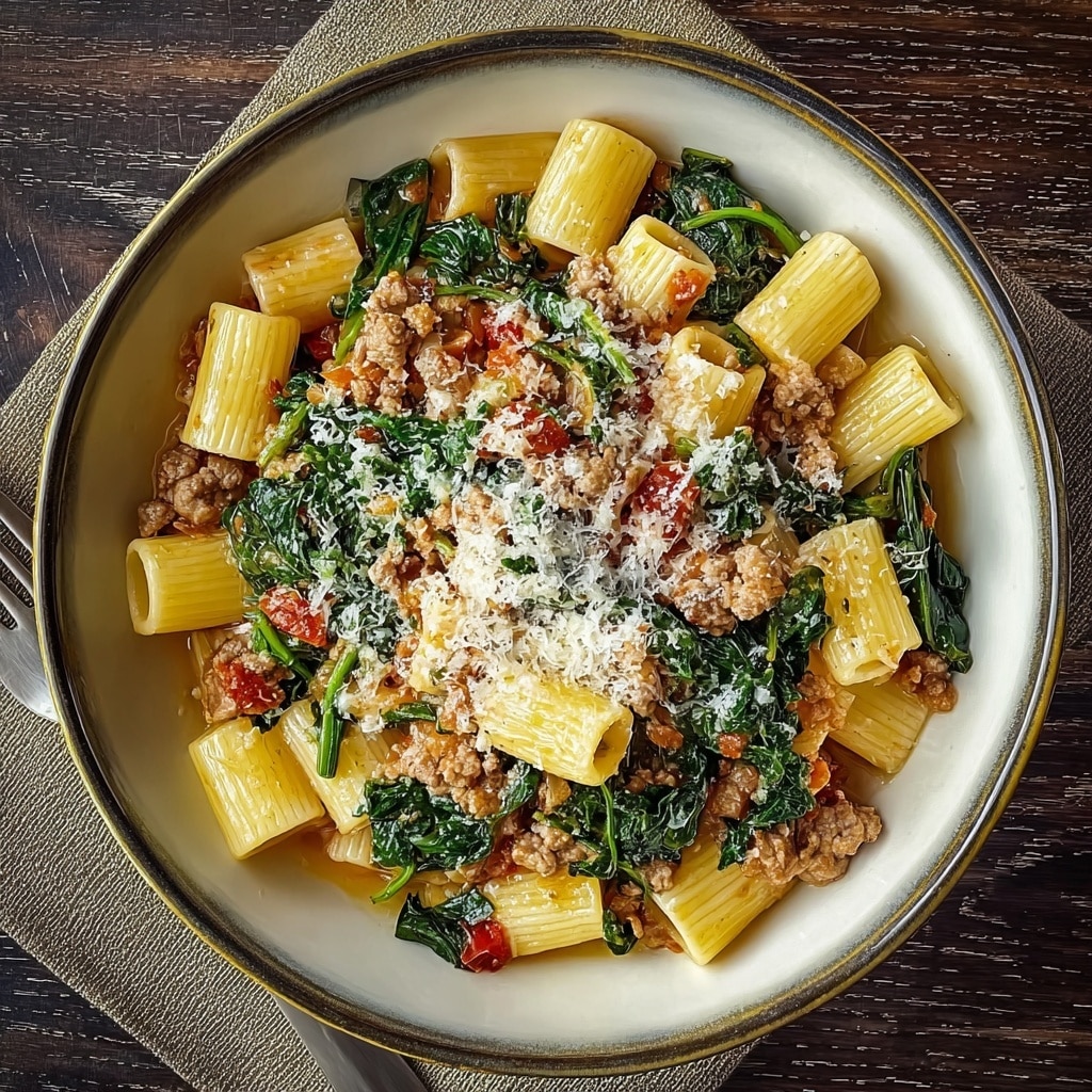 Spicy Paccheri with Sausage & Greens Recipe - Recipe Image