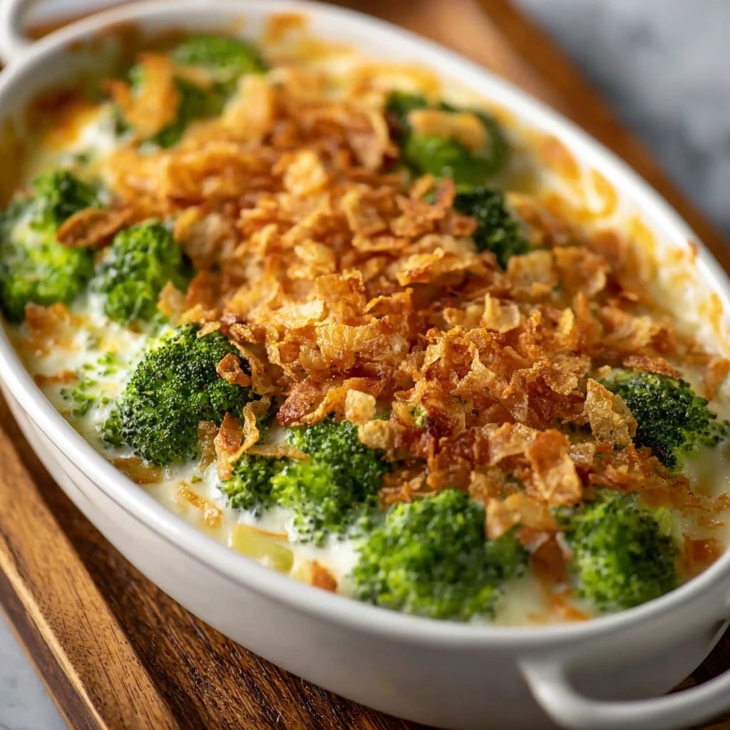 Broccoli Cheddar Gratin with Crispy Onions Recipe - Recipe Image