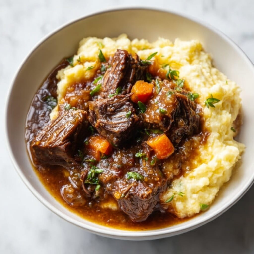 Braised Beef Short Ribs in Red Wine with Vegetables and Herbs Recipe - Recipe Image