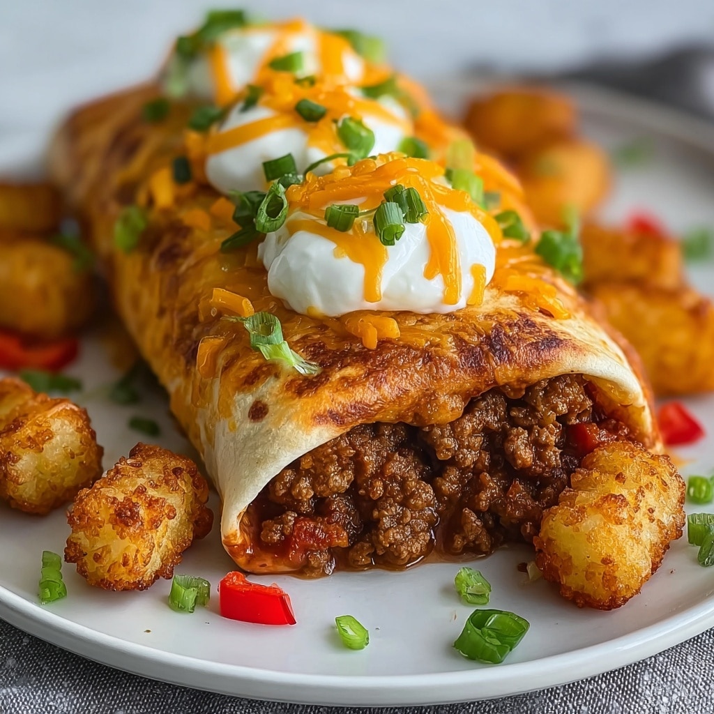 Cheesy Potato Burritos with Crispy Tater Tots and Chipotle Sauce Recipe - Recipe Image
