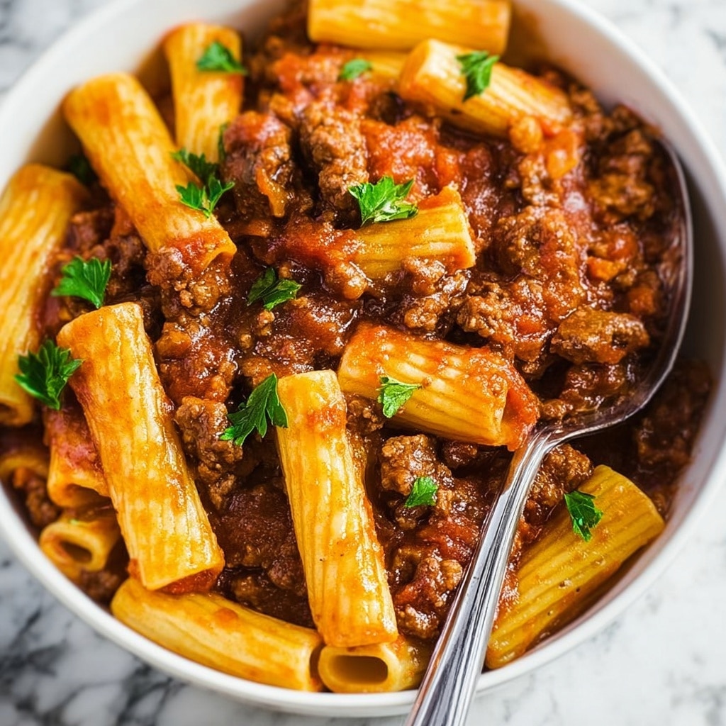 One Pot Creamy Tomato Beef Pasta Recipe - Recipe Image
