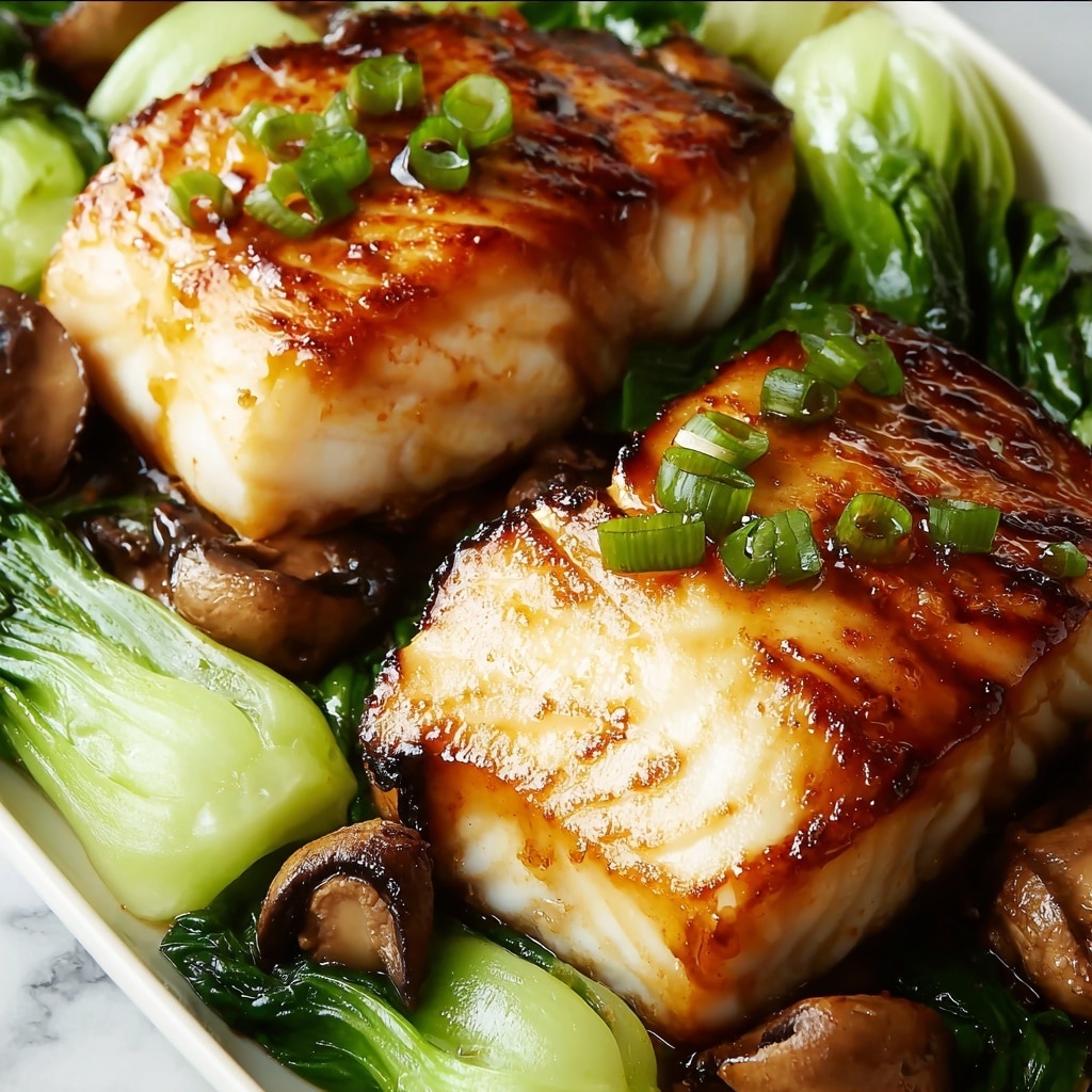 Miso Glazed Black Cod on Baby Bok Choy and Shiitake Mushrooms Recipe - Recipe Image