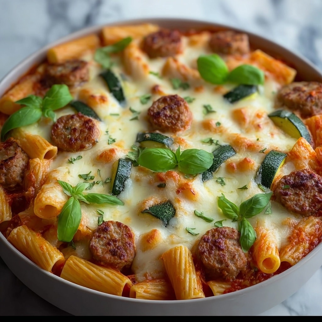 Baked Rigatoni Fra Diavolo with Sausage and Zucchini Recipe - Recipe Image