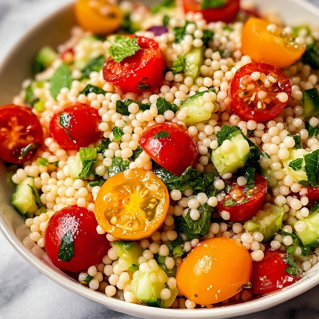 Cherry Tomato Couscous Salad with Roasted Tomatoes, Chickpeas, Feta, and Fresh Herbs Recipe - Recipe Image