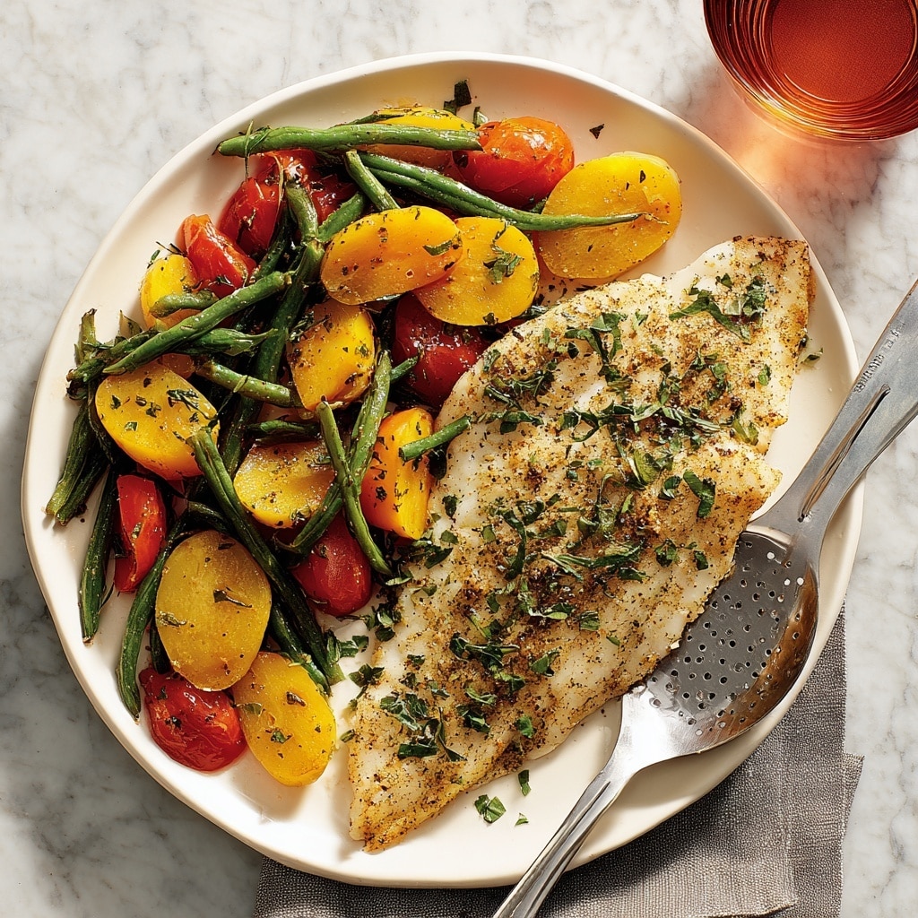 Herb-Crusted Baked Tilapia with Roasted Vegetables Recipe - Recipe Image