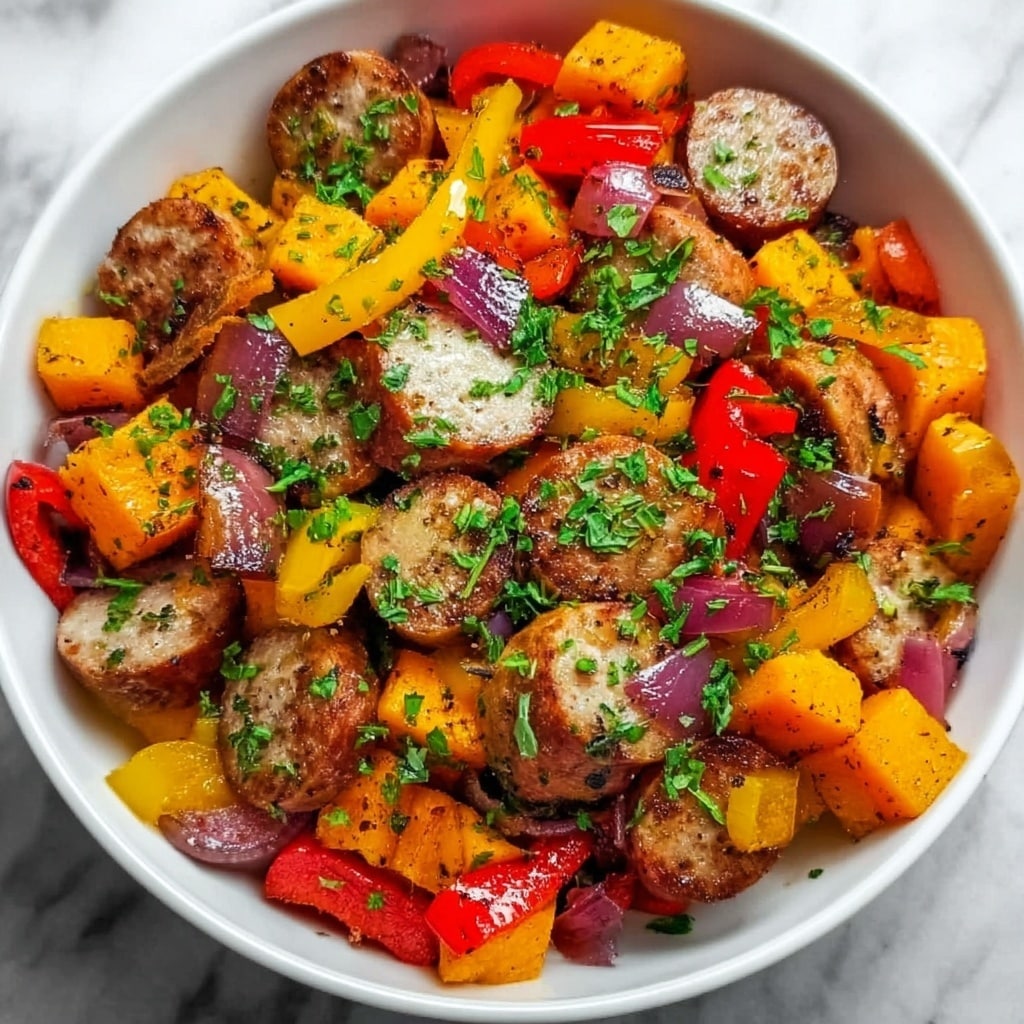 Sausage and Sweet Potatoes with Honey Garlic Sauce Recipe - Recipe Image