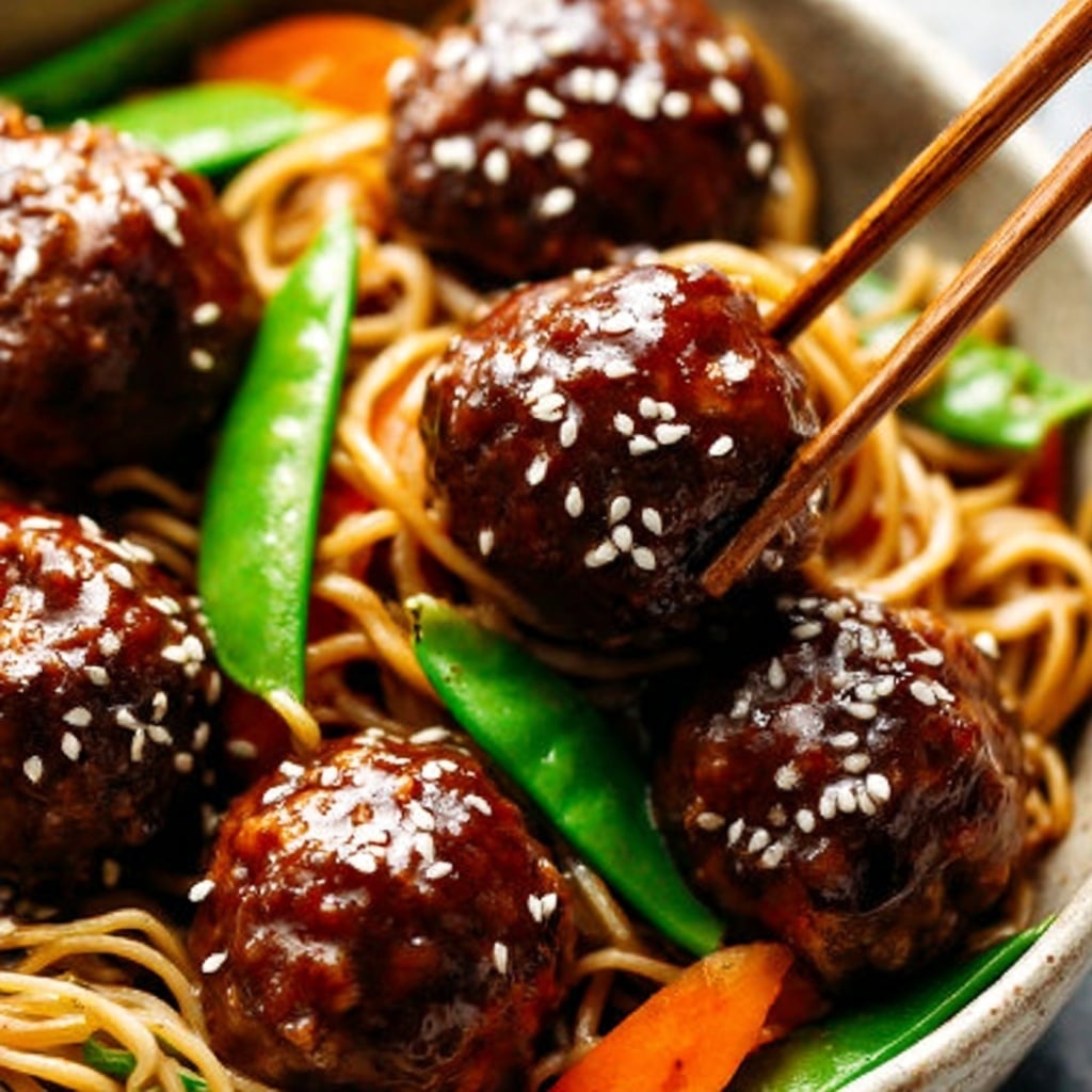 Asian Meatballs with Yakisoba Noodles Recipe - Recipe Image
