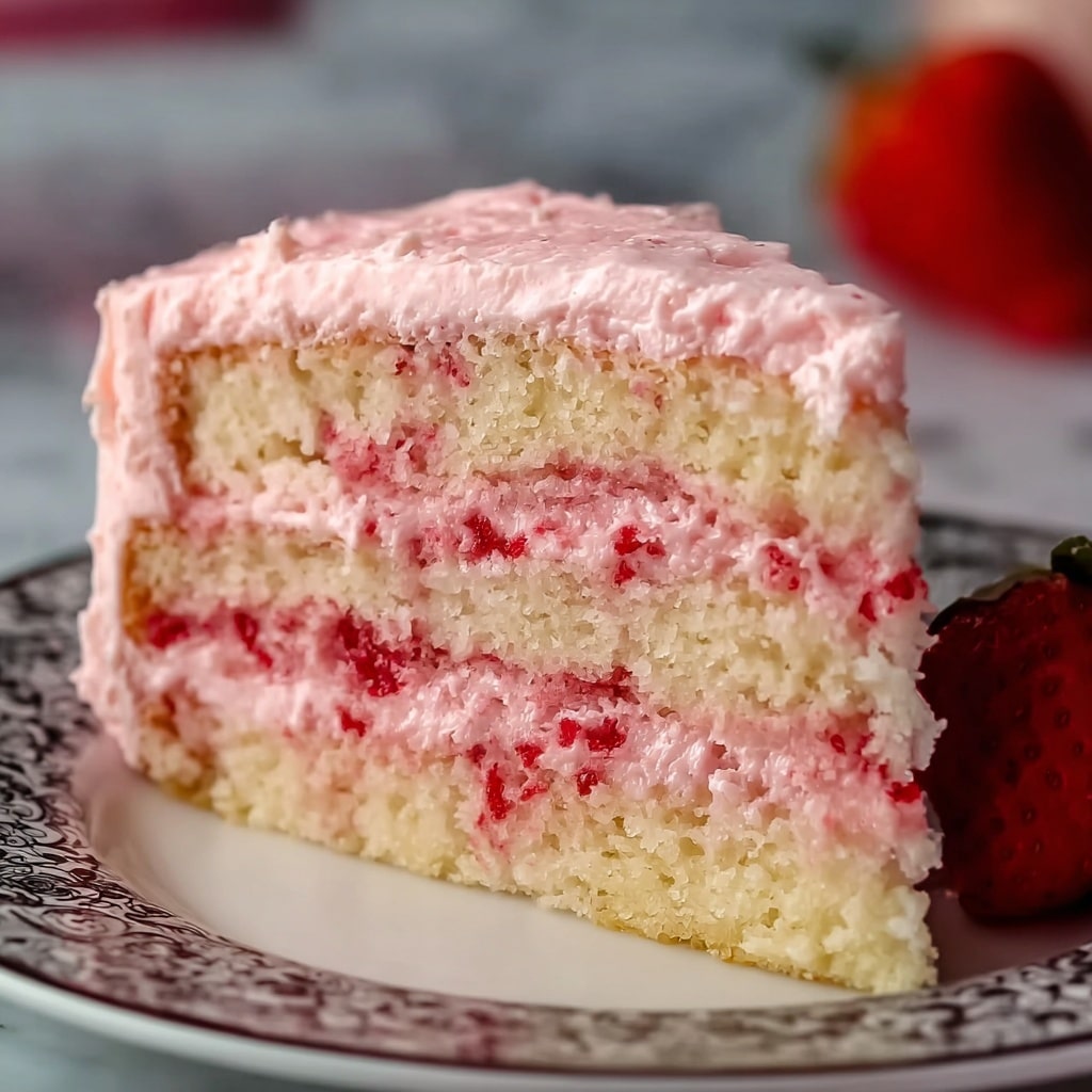 Strawberry Cake With Fresh Strawberry Frosting Recipe - Recipe Image