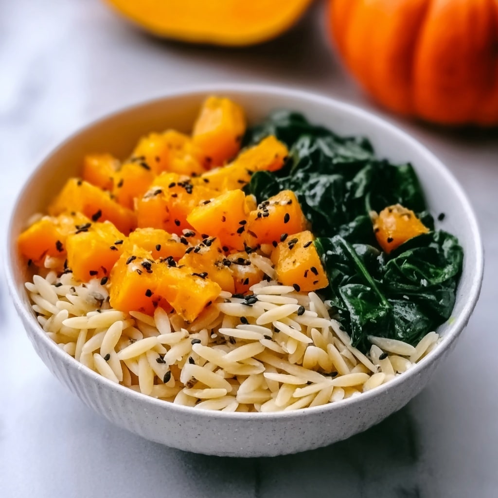 Creamy Orzo with Roasted Butternut Squash and Spinach Recipe