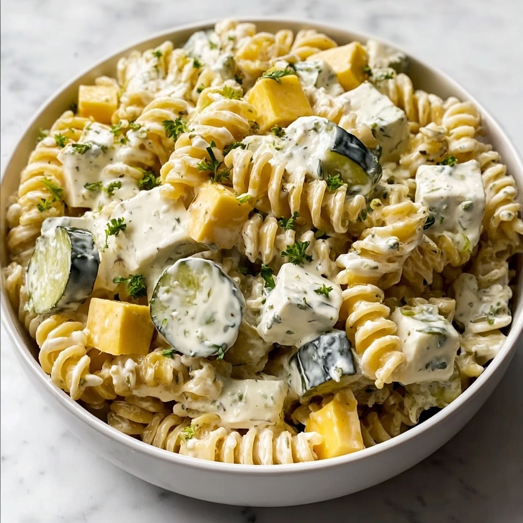 The Best Creamy Dill Pickle Pasta Salad Recipe - Recipe Image