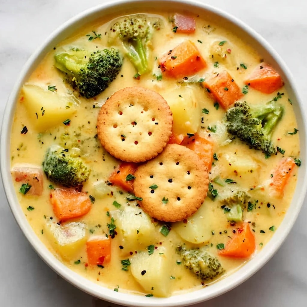 Creamy Vegetable Soup with Cheddar and Fresh Herbs Recipe - Recipe Image