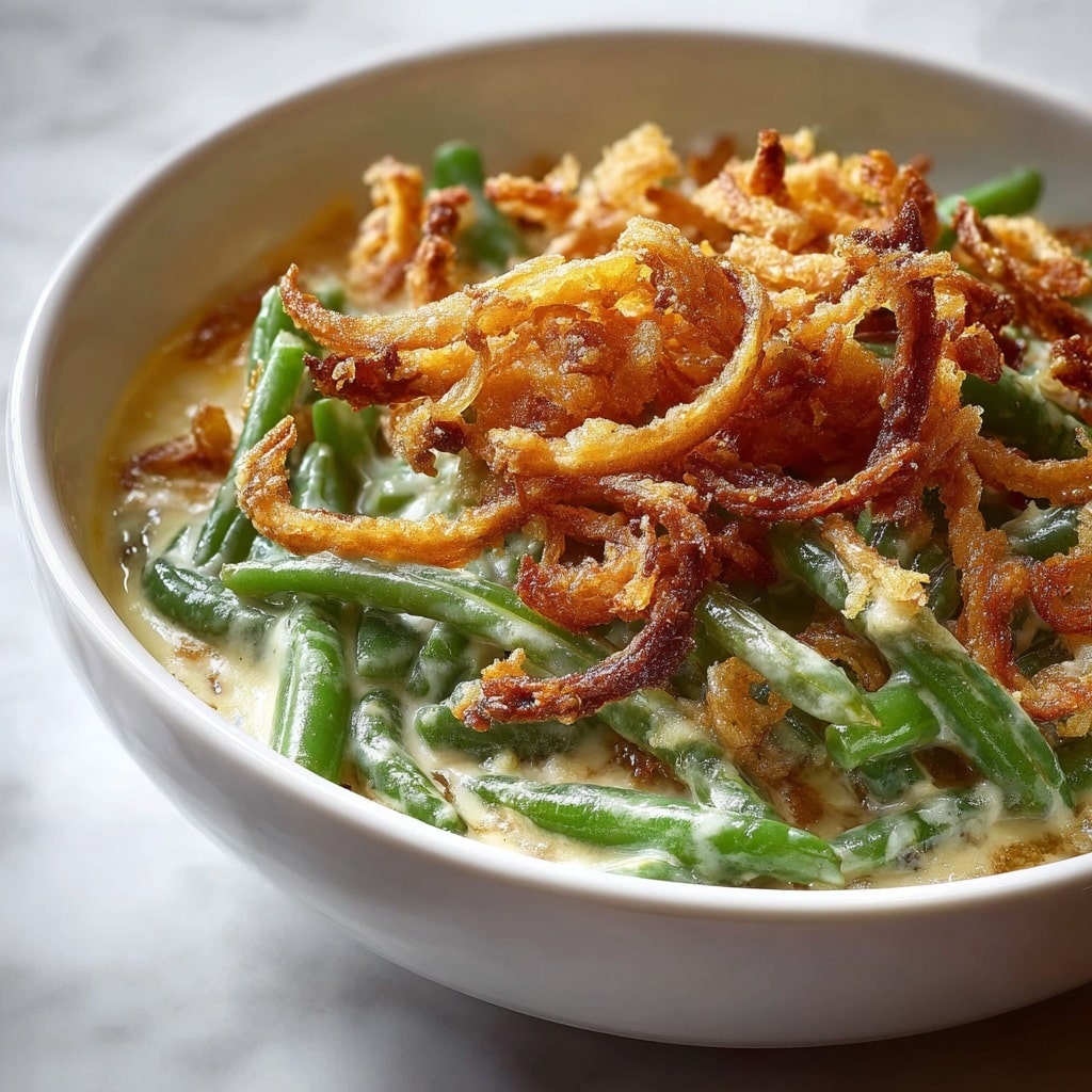 Creamy Green Bean Casserole with Crispy French Fried Onions Recipe - Recipe Image