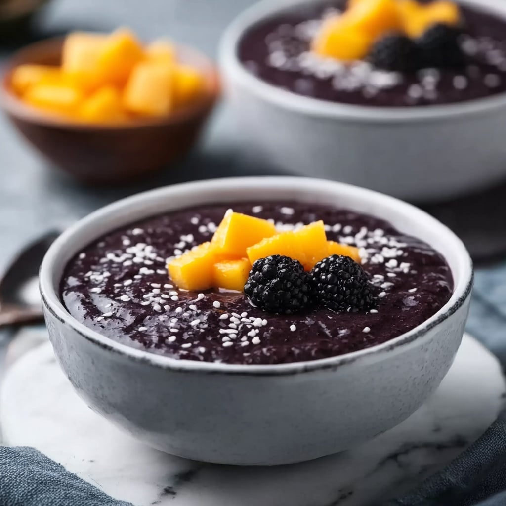Thai Black Sticky Rice Pudding with Coconut Milk and Mango Recipe - Recipe Image