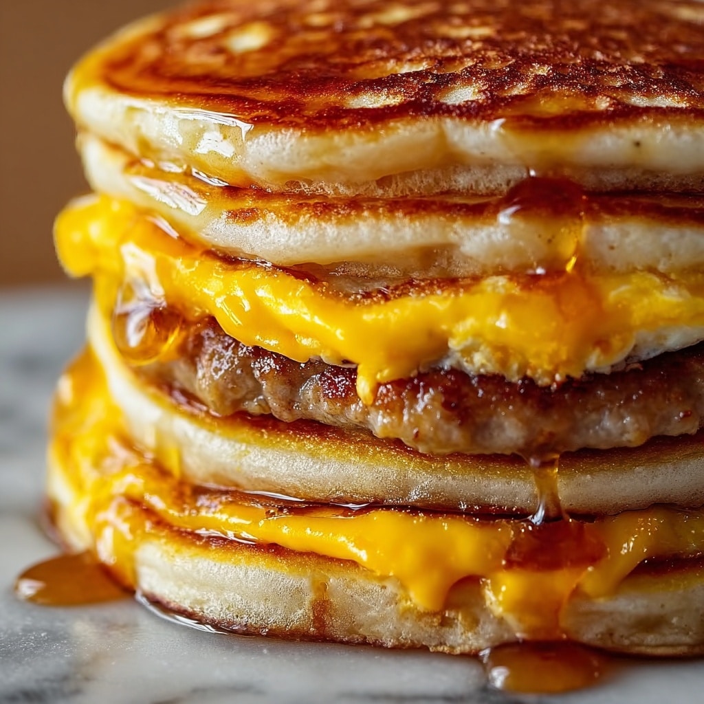 Homemade McGriddle Sandwiches with Bacon, Cheese, and Maple Syrup Recipe - Recipe Image