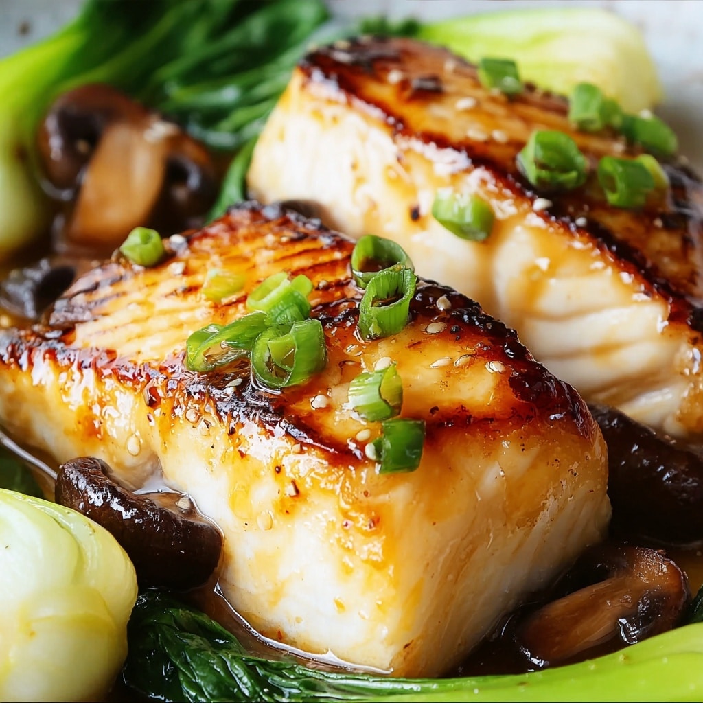 Miso Glazed Black Cod on Baby Bok Choy and Shiitake Mushrooms Recipe