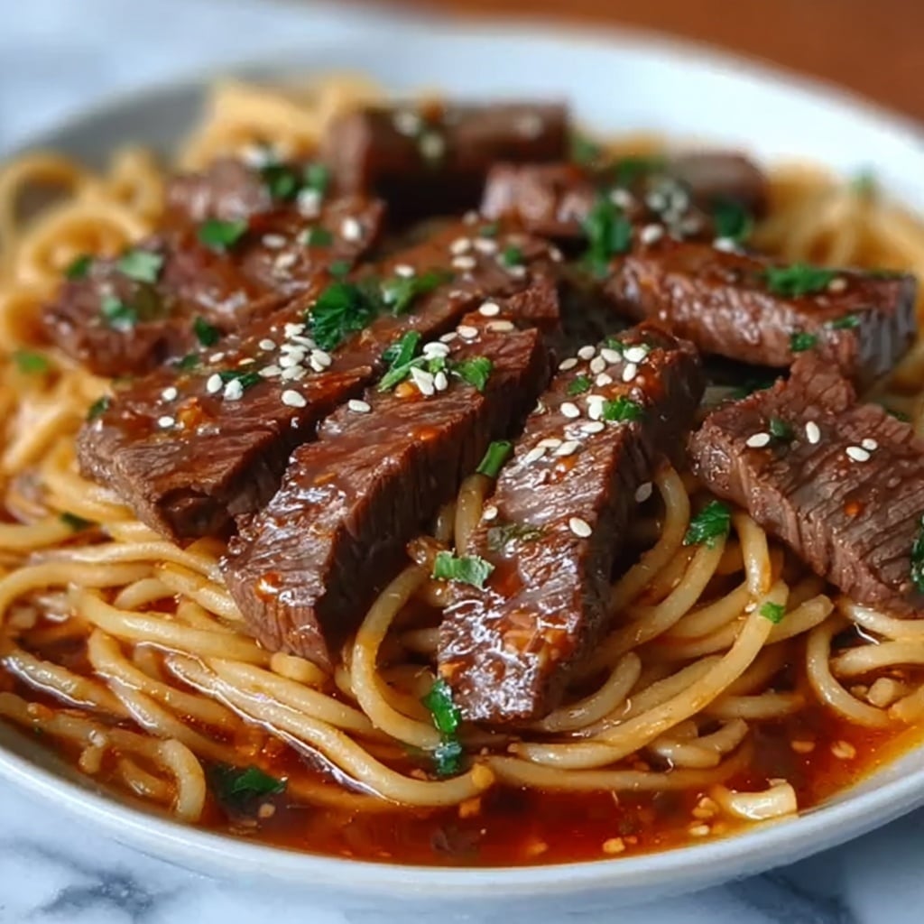 Sweet and Spicy Garlic Steak Pasta Recipe - Recipe Image