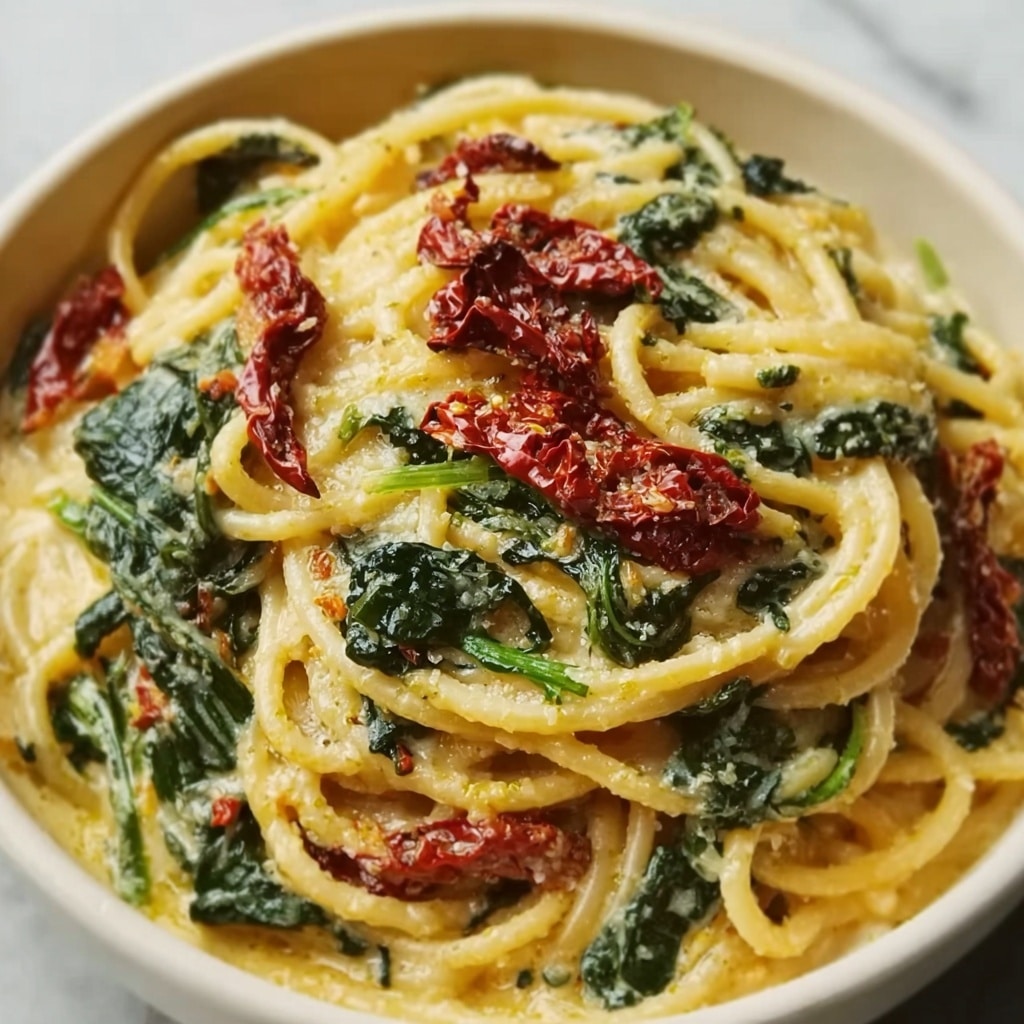 Spaghetti & Spinach with Sun-Dried Tomato Cream Sauce Recipe - Recipe Image