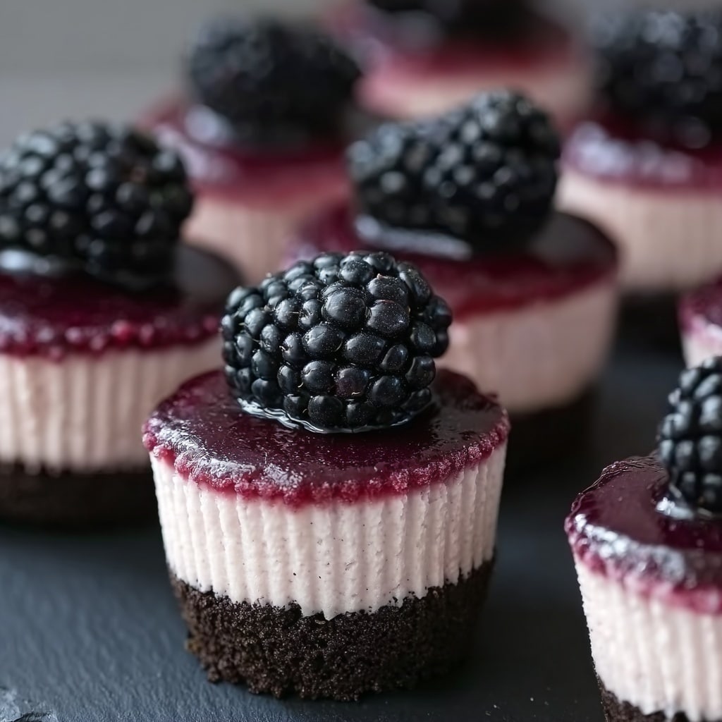Blackberry Mini Cheesecakes with Homemade Blackberry Sauce Recipe - Recipe Image