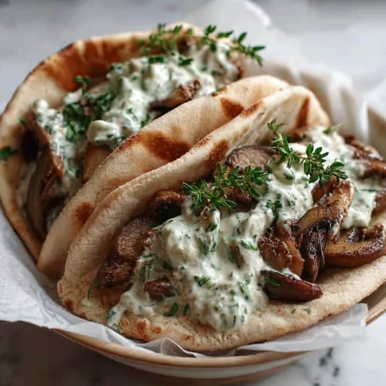 Cheesy Beef and Mushroom Pita Pockets with Tzatziki Sauce Recipe
