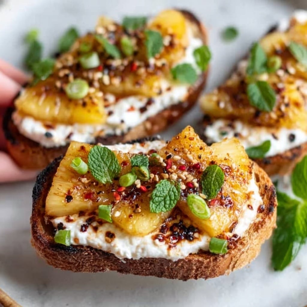 Grilled Pineapple Crostini with Burrata & Spicy Honey Recipe - Recipe Image