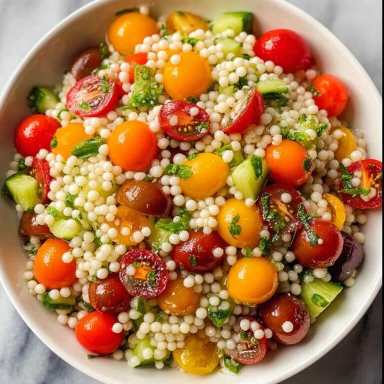 Cherry Tomato Couscous Salad with Roasted Tomatoes, Chickpeas, Feta, and Fresh Herbs Recipe