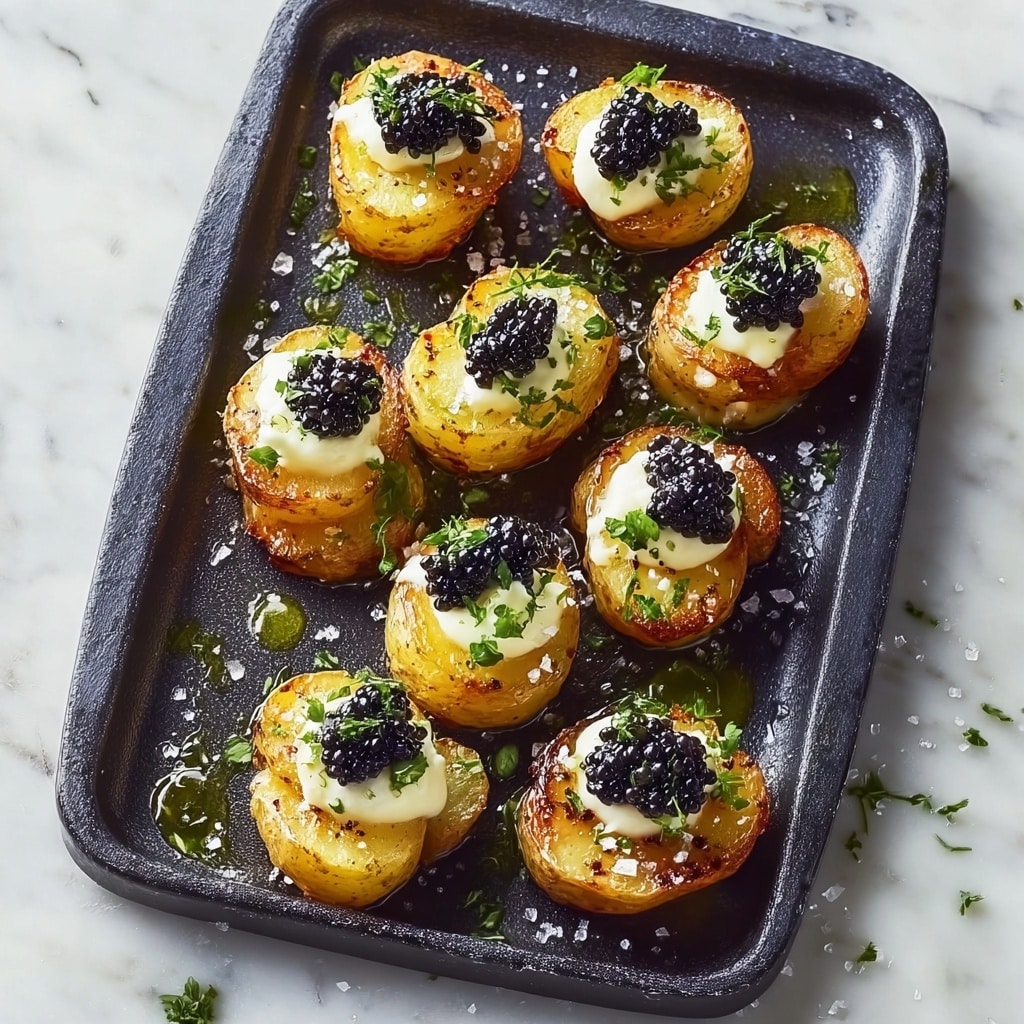 Crispy Smashed Potatoes with Crème Fraîche and Caviar Recipe