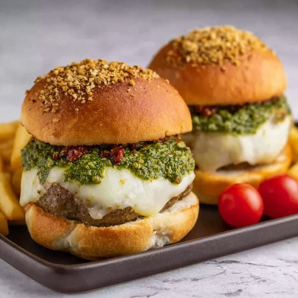 Spinach Chicken Burgers with Pesto and Mozzarella Recipe - Recipe Image