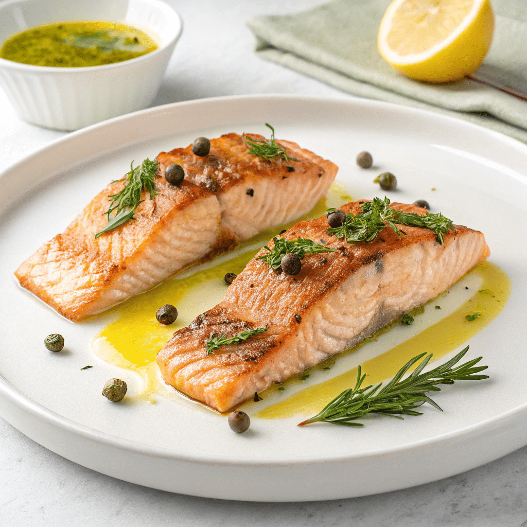 Seared Tuna Steaks with Lemon, Caper & Parsley Butter Recipe - Recipe Image