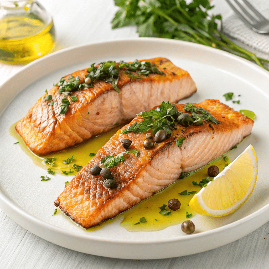 Seared Tuna Steaks with Lemon, Caper & Parsley Butter Recipe - Recipe Image