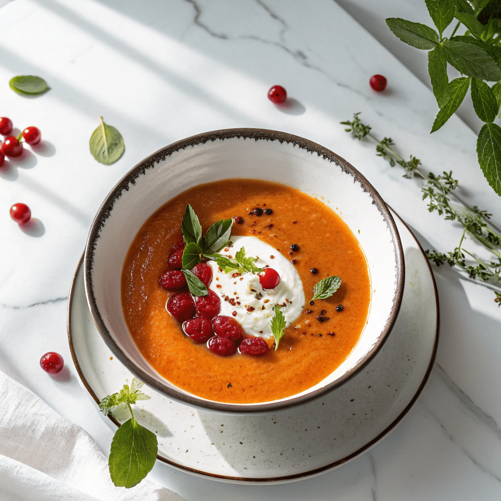Roasted Butternut Squash Soup with Cream Cheese and Cranberries Recipe - Recipe Image