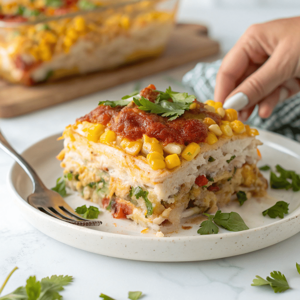 Sour Cream Chicken Enchilada Casserole Recipe - Recipe Image