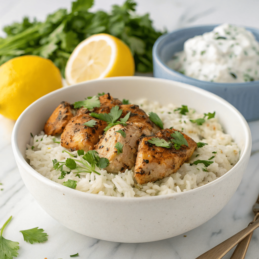 Dump and Bake Chicken Tzatziki with Rice Recipe - Recipe Image