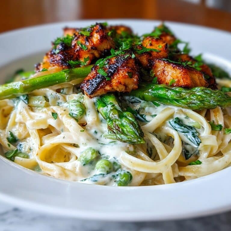Creamy Asiago Chicken Asparagus Pasta Recipe