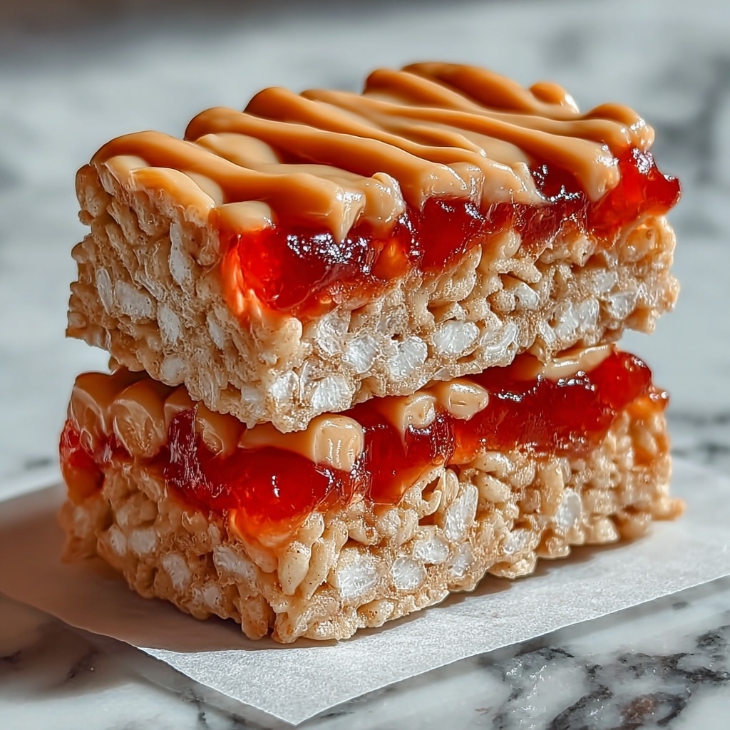 High-Protein Peanut Butter & Jelly Rice Krispie Bars Recipe - Recipe Image