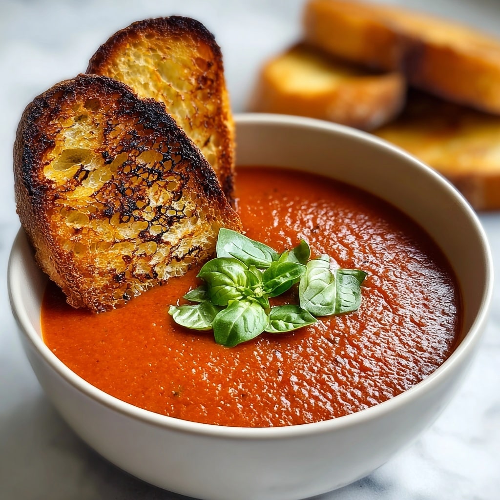 Creamy Tomato Basil Soup with Sourdough Dippers Recipe - Recipe Image