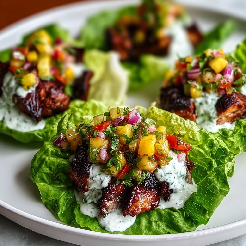 Jerk Chicken Lettuce Cups with Mango Salsa and Coconut Crema Recipe - Recipe Image