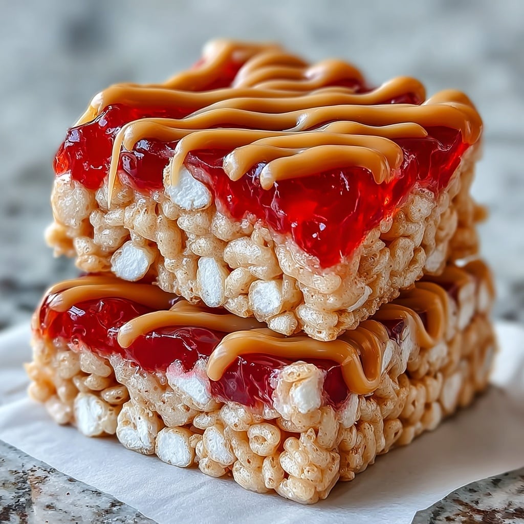 High-Protein Peanut Butter & Jelly Rice Krispie Bars Recipe - Recipe Image