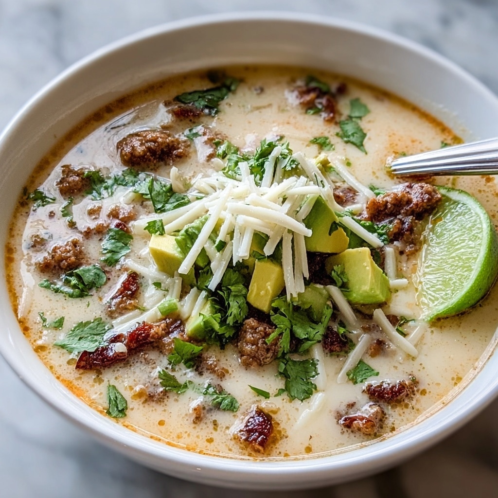 Keto Taco Soup with Beef, Cheese, and Avocado Recipe - Recipe Image