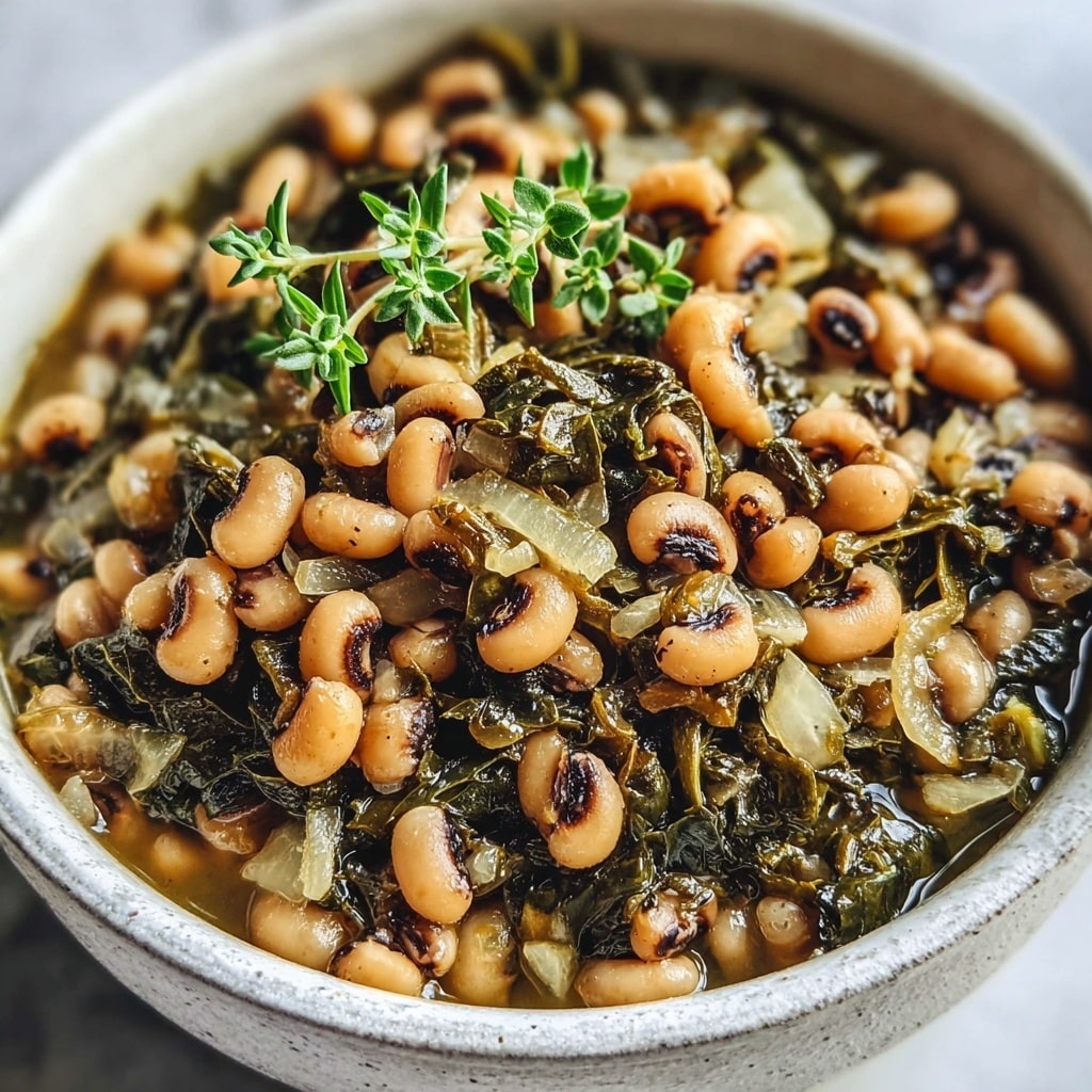 Black-Eyed Peas with Collard Greens and Smoked Ham Hock Recipe - Recipe Image