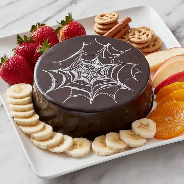 Spiderweb Chocolate Ganache Board with Fresh Fruit and Dippers Recipe