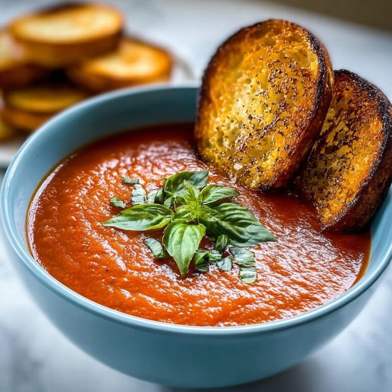 Creamy Tomato Basil Soup with Garlic Sourdough Dippers Recipe