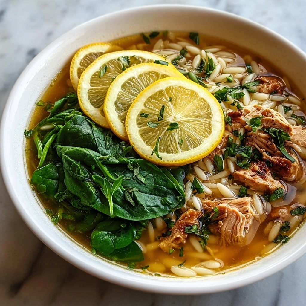 Lemon Chicken Orzo Soup with Spinach Recipe